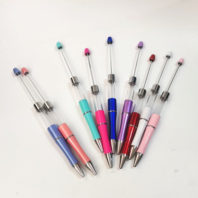 Empty Tube DIY Present Kids Students Office School Supplier Colorful Plastic Acrylic Beadable Ball Pen Bead Pens