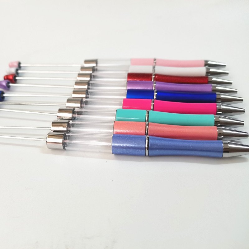 Empty Tube DIY Present Kids Students Office School Supplier Colorful Plastic Acrylic Beadable Ball Pen Bead Pens