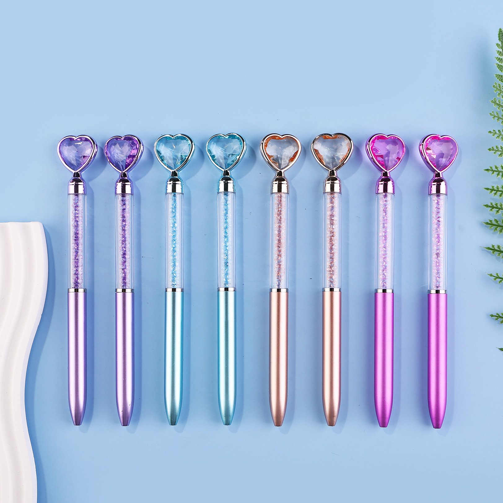 Hot Sale Custom Logo Crystal Gem Ballpoint Pens Diamond Love Design with Plastic Ball Customizable Ballpoint Pen