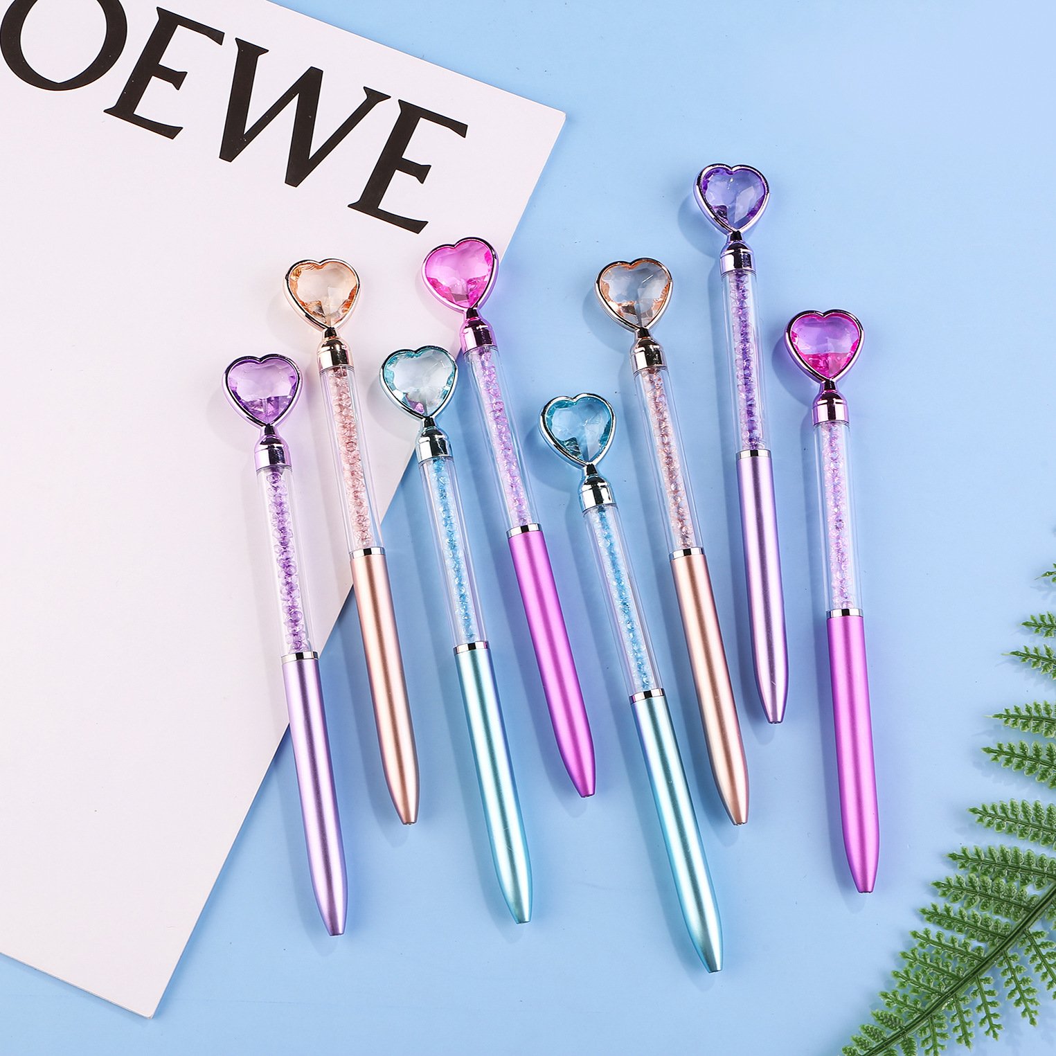 Hot Sale Custom Logo Crystal Gem Ballpoint Pens Diamond Love Design with Plastic Ball Customizable Ballpoint Pen