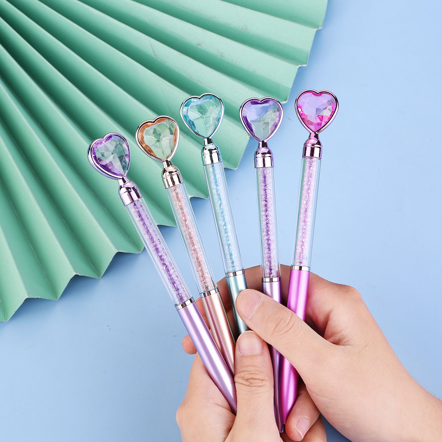 Hot Sale Custom Logo Crystal Gem Ballpoint Pens Diamond Love Design with Plastic Ball Customizable Ballpoint Pen
