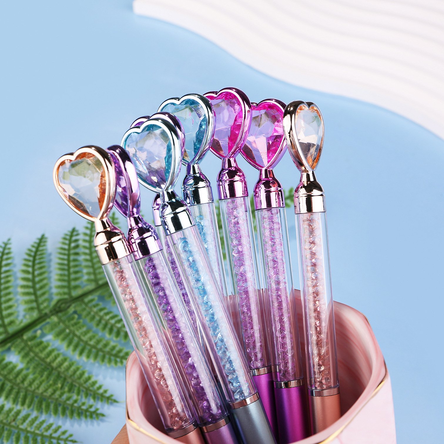 Hot Sale Custom Logo Crystal Gem Ballpoint Pens Diamond Love Design with Plastic Ball Customizable Ballpoint Pen