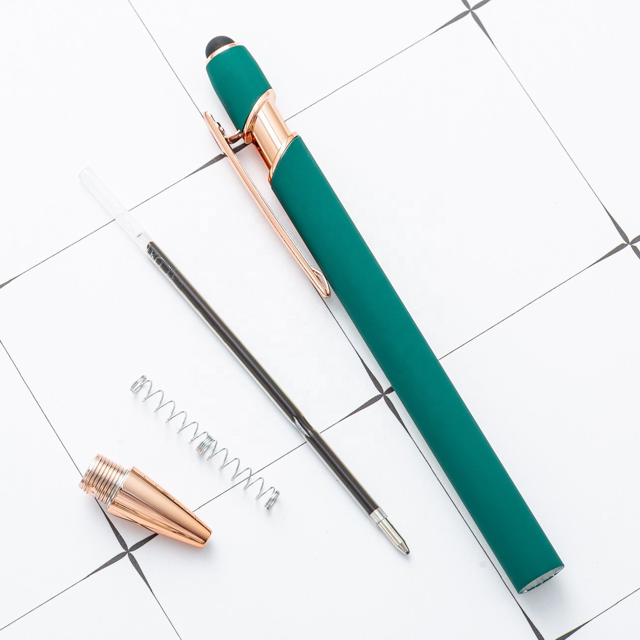 New Arrival Rose Gold Stylus Pen Soft Touch Ballpoint Metal Pen with Touch Screens for Writing Featuring Rose Gold Fittings