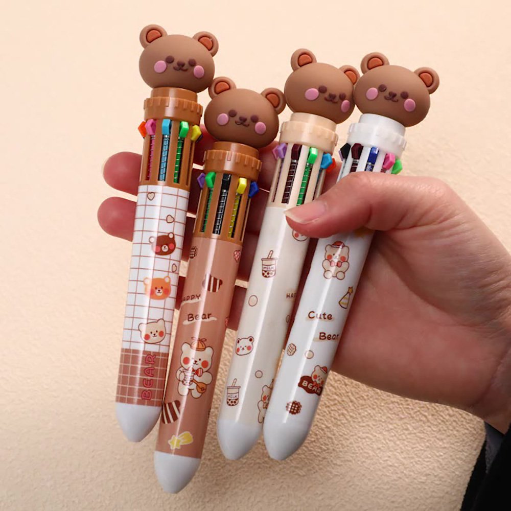10 Colors Cute Cartoon Bear Ballpoint Pen for School Office Supply Stationery