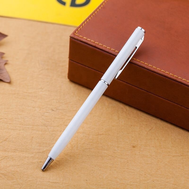 2024 Hot Promotional Gift Ball Pen Custom Logo White Slim Metal Twist Banner Ballpoint Pen