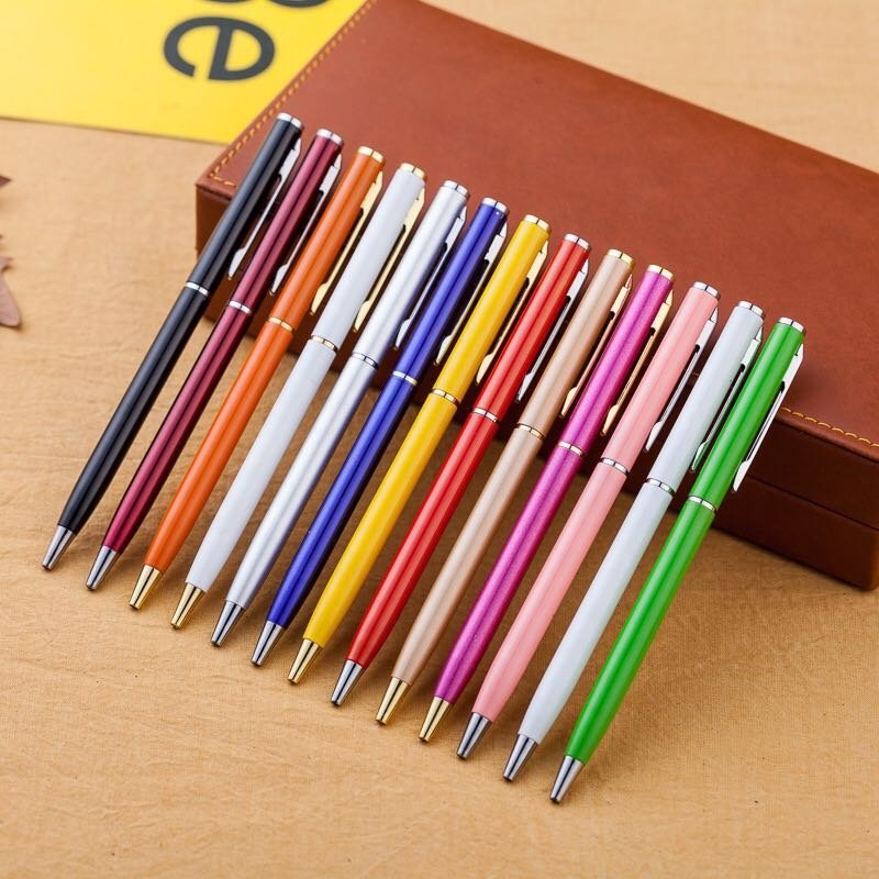 2024 Hot Promotional Gift Ball Pen Custom Logo White Slim Metal Twist Banner Ballpoint Pen