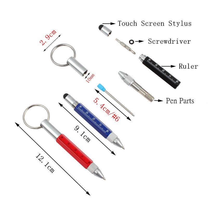 EACAJESS Mini Multi-functional Pen Ruler Screwdriver Touch For Iphone Ipad Metal Stylus Tool Pen With Key Ring