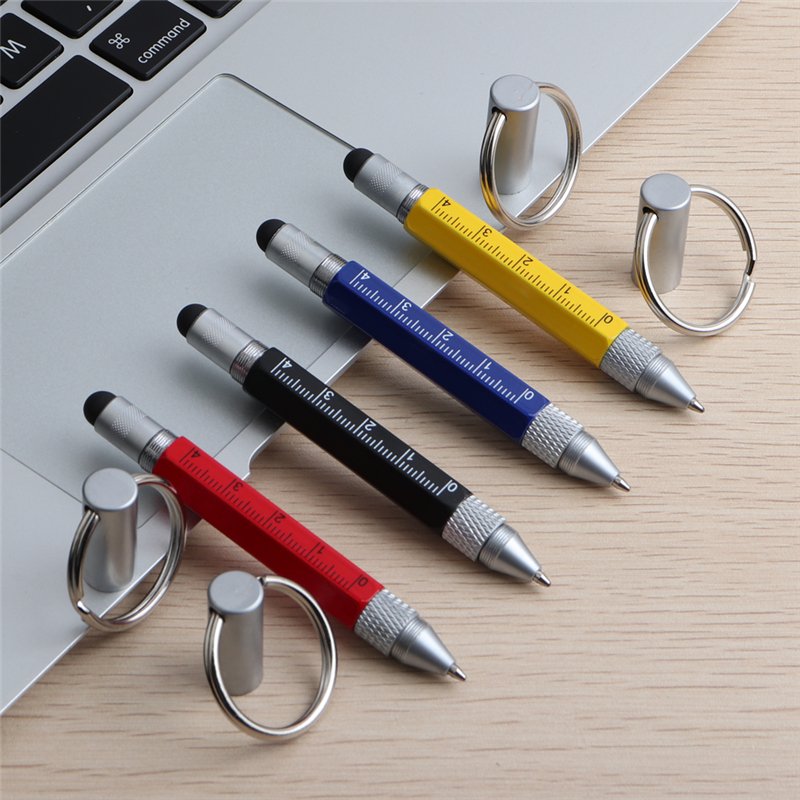 EACAJESS Mini Multi-functional Pen Ruler Screwdriver Touch For Iphone Ipad Metal Stylus Tool Pen With Key Ring