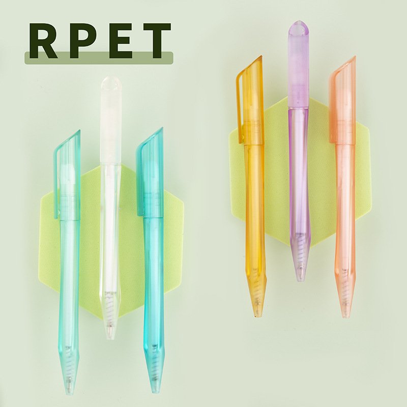 Environmentally Rpet Pen Recyclable Grs Transparent Plastic Triangular Ballpoint Pen Advertising Promotional