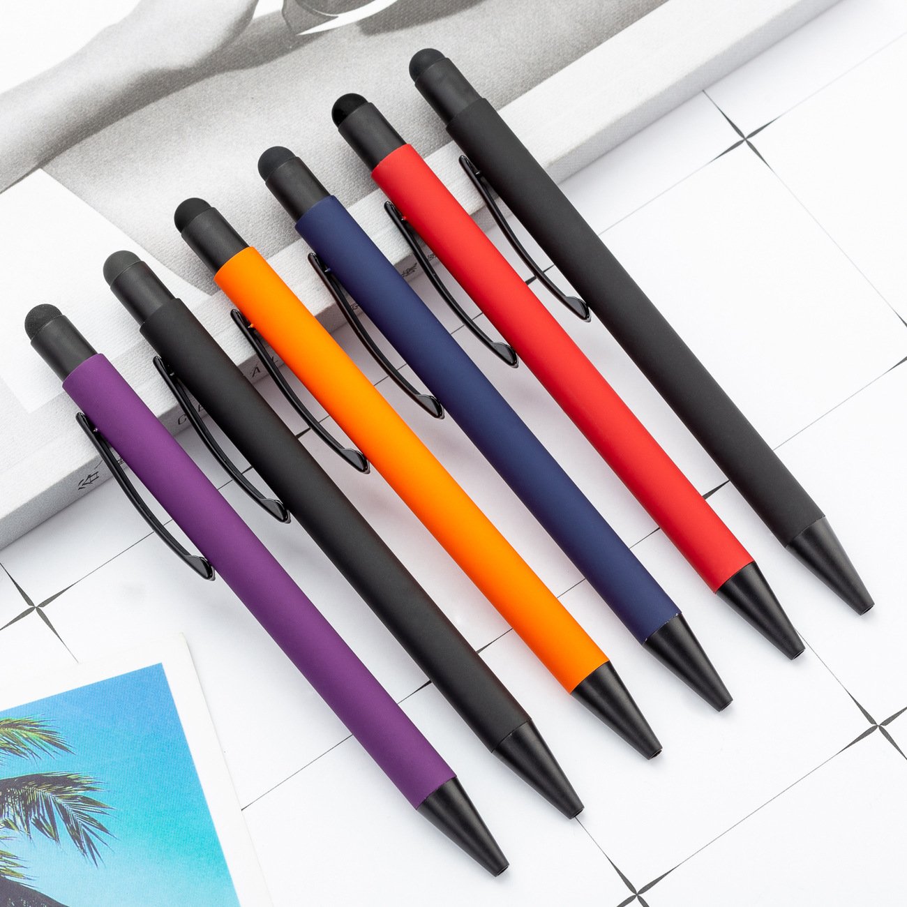 Hot Selling 2-in-1 Multifunction Soft Touch Screen Pen Custom Logo New Novelty Metal Ballpoint Ball Stylus Promotional Novelty