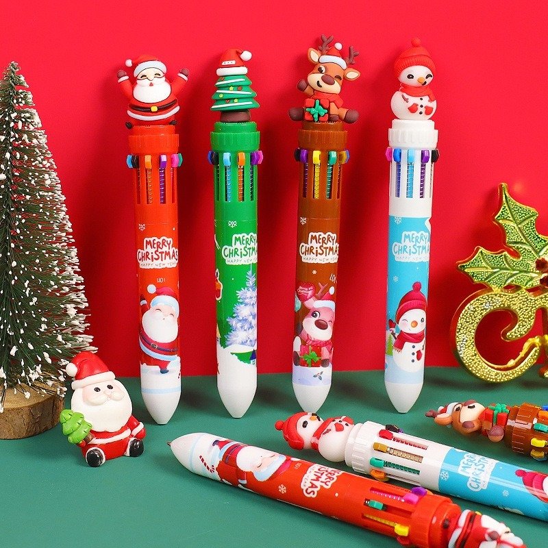 Christmas Ten Color Pen Creative Children's Color Pen Student Learning Supplies 10 Color Neutral Pen Cartoon Christmas Supplies