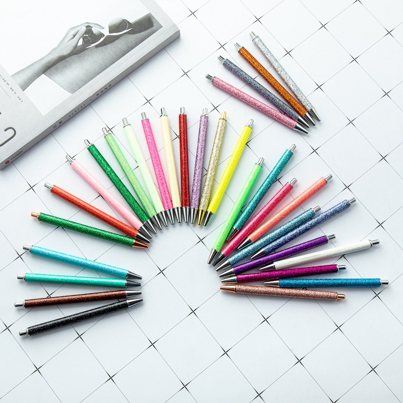 Glitter Wrap Ballpoint Resin Epoxy Click Pen Colorful Metal Retractable Pen Bling Gift Ink Pens For Wedding Gift