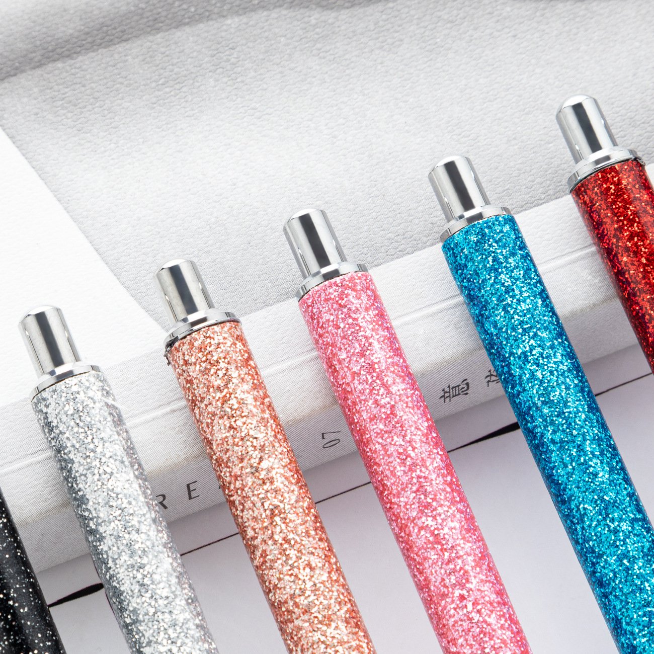 Glitter Wrap Ballpoint Resin Epoxy Click Pen Colorful Metal Retractable Pen Bling Gift Ink Pens For Wedding Gift