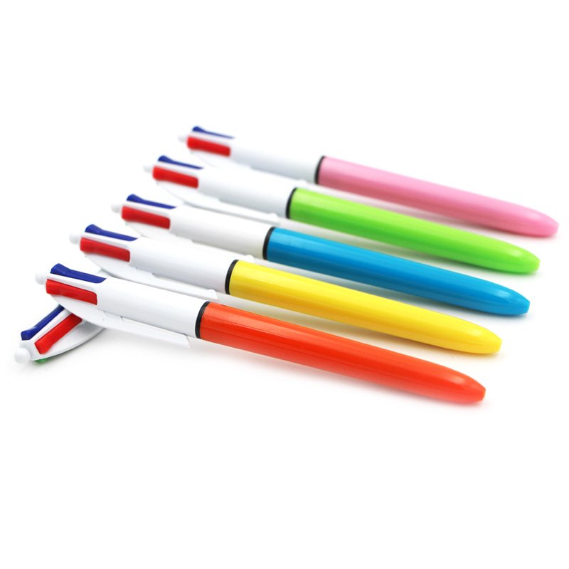 plastic promotional custom logo imprint multi-color 4 colour ink bi c ball pen-black blue red green four color ink ballpoint pen