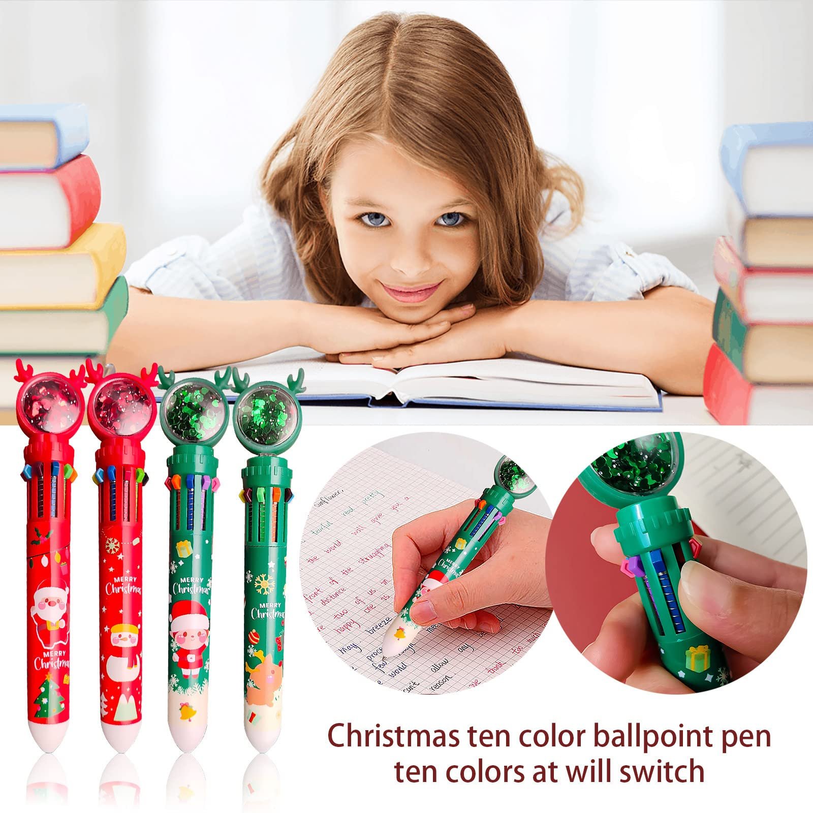Christmas Stationery Gift Ballpoint Pen Push-Type Ten-Color One Retractable Color Multi-Functional Ballpoint Pen