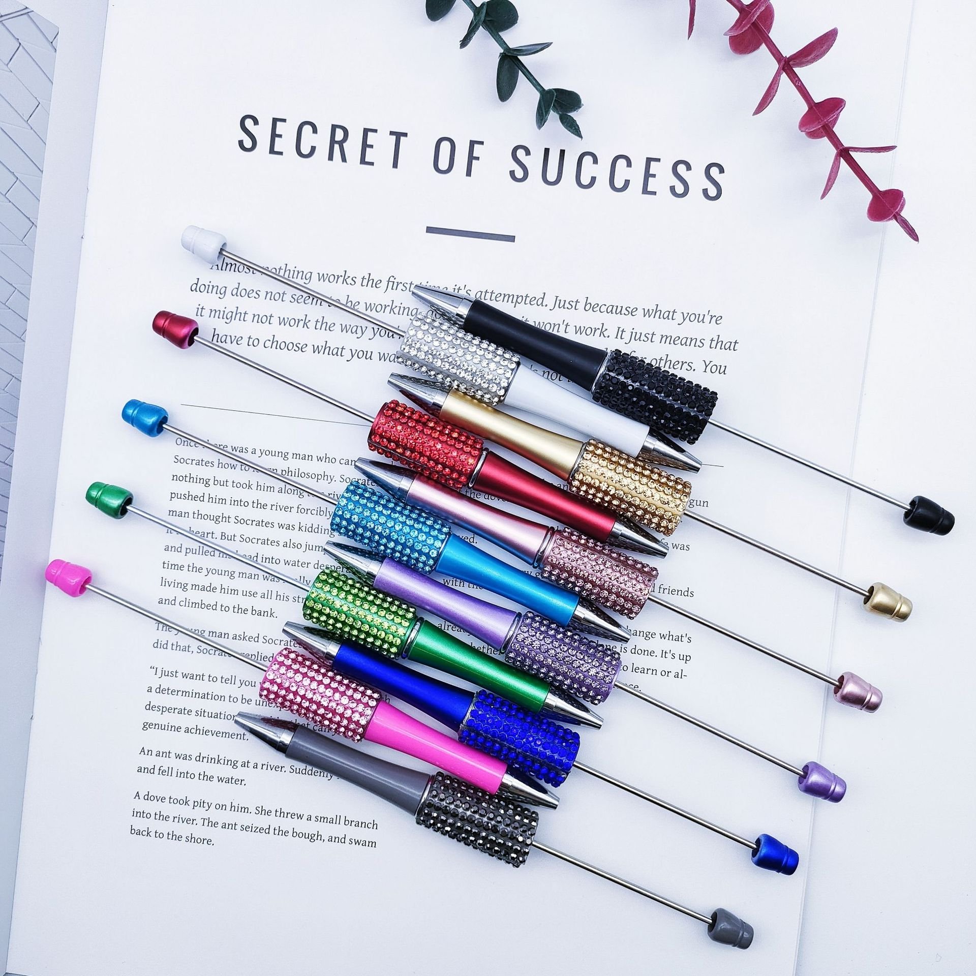 2024 Hot sell DIY Beadable charm colorful Glitter ballpoint pen Diamond Bead gift Pen with LOGO Personalized Wedding Birthday