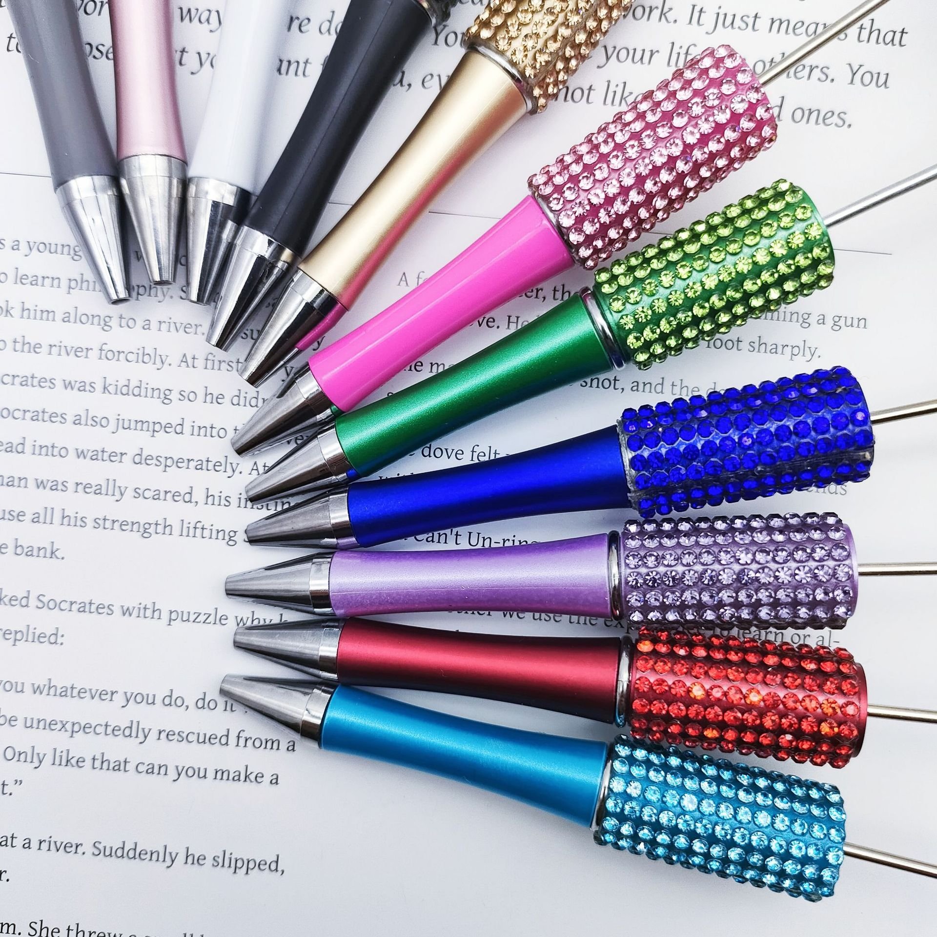 2024 Hot sell DIY Beadable charm colorful Glitter ballpoint pen Diamond Bead gift Pen with LOGO Personalized Wedding Birthday