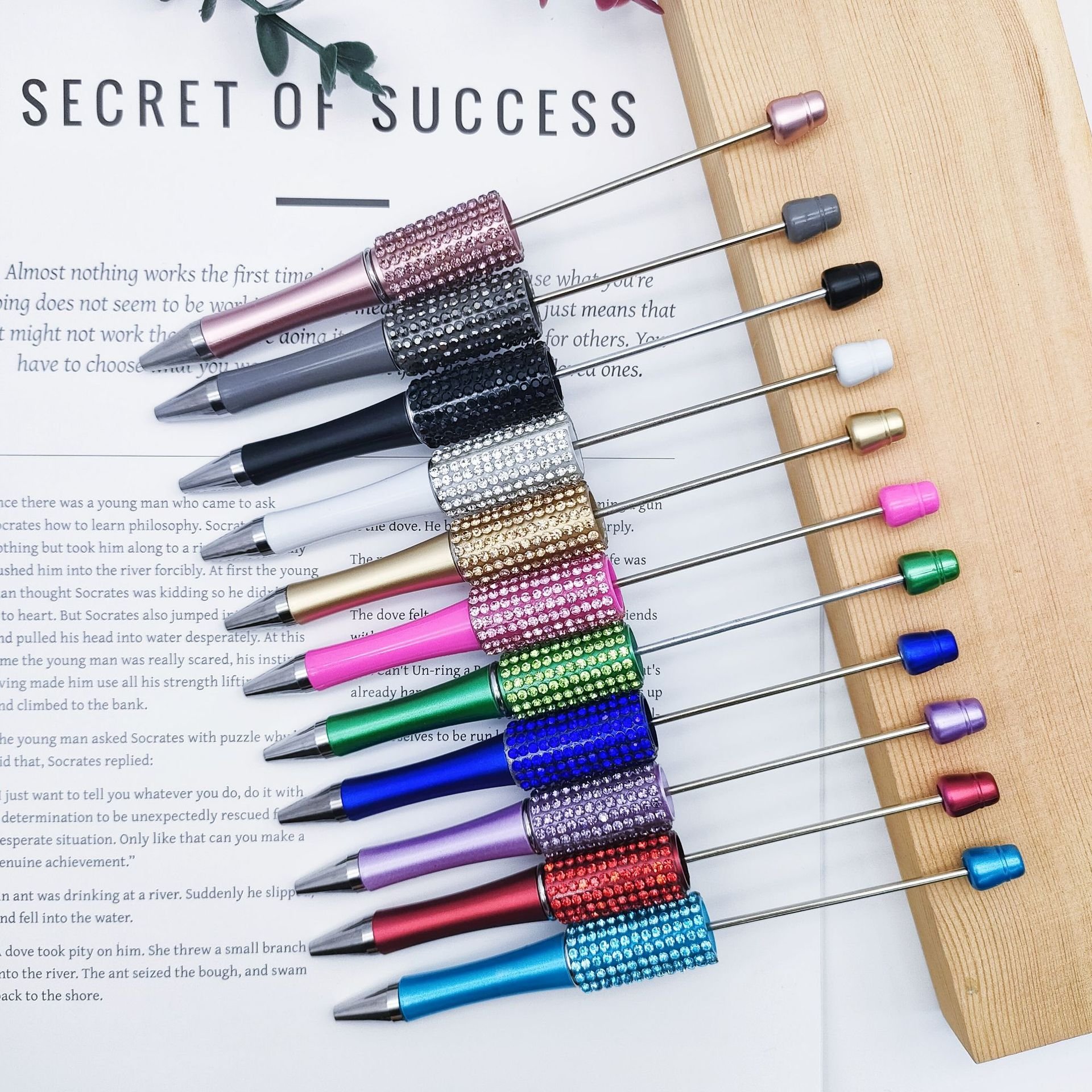2024 Hot sell DIY Beadable charm colorful Glitter ballpoint pen Diamond Bead gift Pen with LOGO Personalized Wedding Birthday