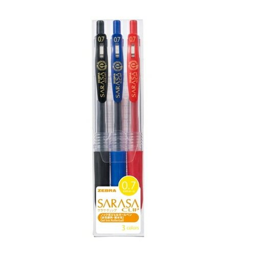 Zebra Sarasa Clip 0.7 Gel Ink Ballpoint Pen 3 Color Set JJB15-3CA Novelty Plastic Design Japanese School Office Bulk Made Japan