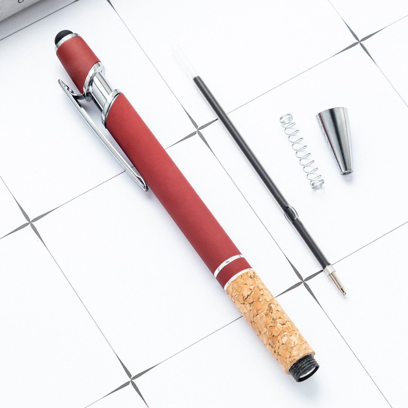 Aluminum rod spray glue press metal pen can print logo Handwritten capacitive touch screen pen New wood grain ballpoint pen