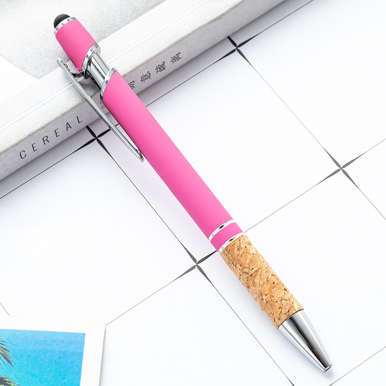 Aluminum rod spray glue press metal pen can print logo Handwritten capacitive touch screen pen New wood grain ballpoint pen