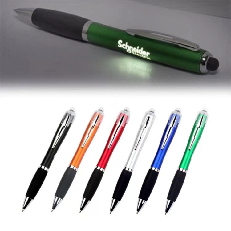 Custom Black Led Light Up Gift Soft Touch Screen Ball Point Pen Custom Cheap Plastic Active Stylus Promotion Ball Pen With Logo