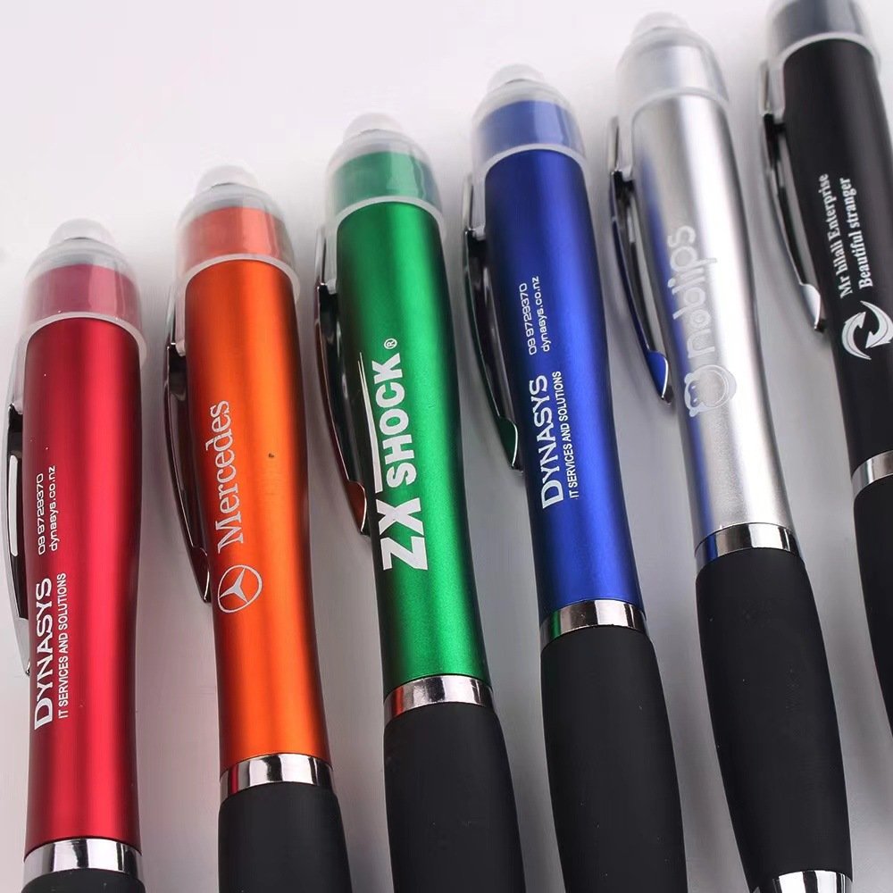 Custom Black Led Light Up Gift Soft Touch Screen Ball Point Pen Custom Cheap Plastic Active Stylus Promotion Ball Pen With Logo