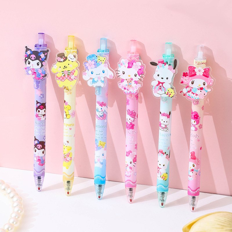 School Stationery Kuromi ballpoint pen, 0.5mm Melody pressing pen 48pcs/Box KT Kuromi press ballpoint pen 1010