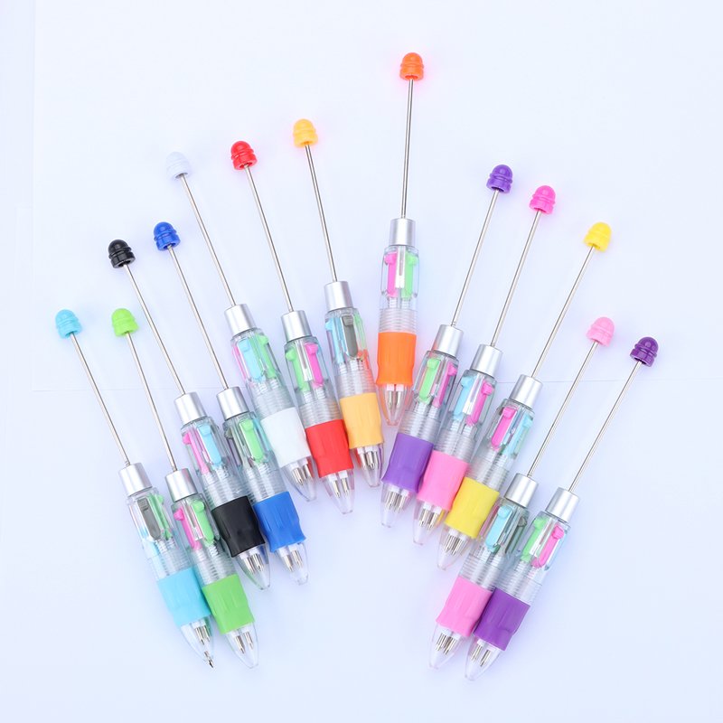MEGA stock mini Four color beadable pen creative novelty jewelry DIY 4 colors decorative beaded ballpoint pen student gift