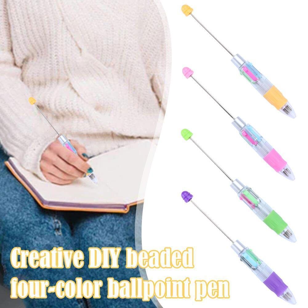 MEGA stock mini Four color beadable pen creative novelty jewelry DIY 4 colors decorative beaded ballpoint pen student gift