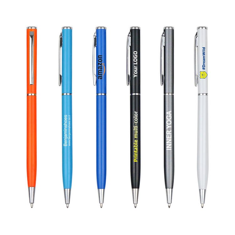 Classic Custom Logo Slim Twist Metal Pen Laser Engraved Logo Metal Ballpoint Pen for promotion