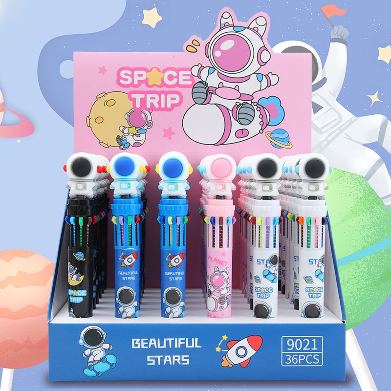 Creative hand account Astronaut ballpoint pen 10 colors ballpoint Pen students press Multi Color ten in one cute color Pen