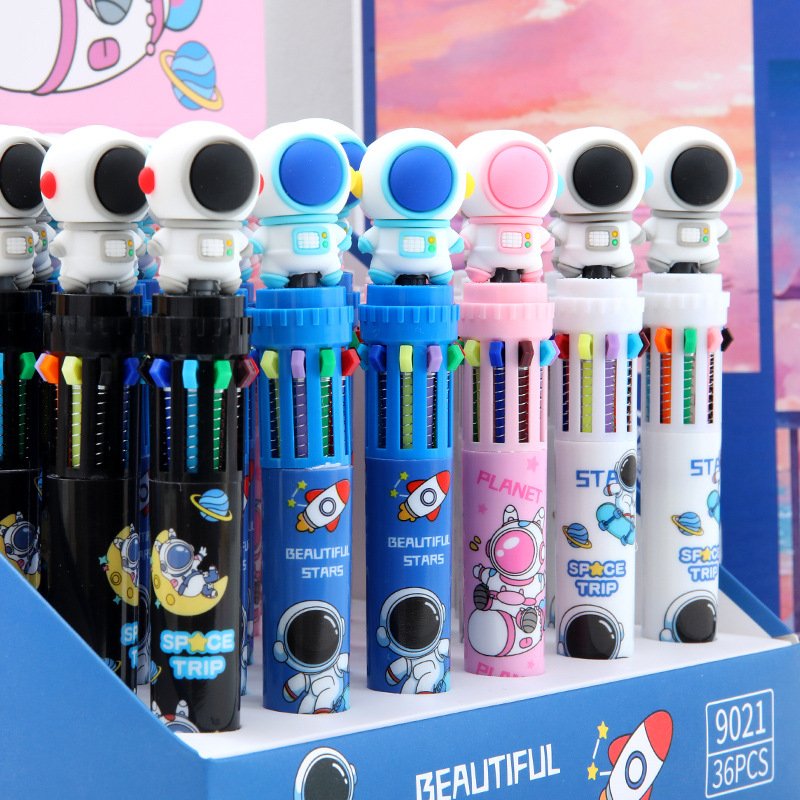 Creative hand account Astronaut ballpoint pen 10 colors ballpoint Pen students press Multi Color ten in one cute color Pen