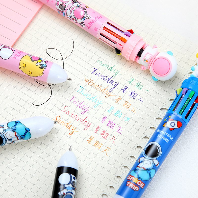 Creative hand account Astronaut ballpoint pen 10 colors ballpoint Pen students press Multi Color ten in one cute color Pen