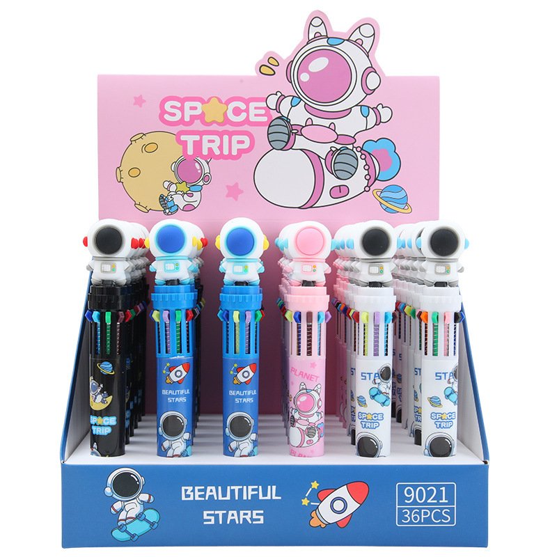 Creative hand account Astronaut ballpoint pen 10 colors ballpoint Pen students press Multi Color ten in one cute color Pen