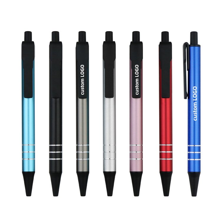 Hot Sell Cheap Colorful Pressing Click Advertising Metal Ballpoint Pen With Custom Logo