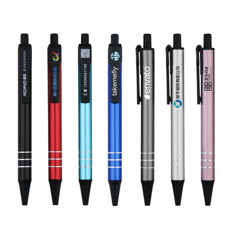 Hot Sell Cheap Colorful Pressing Click Advertising Metal Ballpoint Pen With Custom Logo