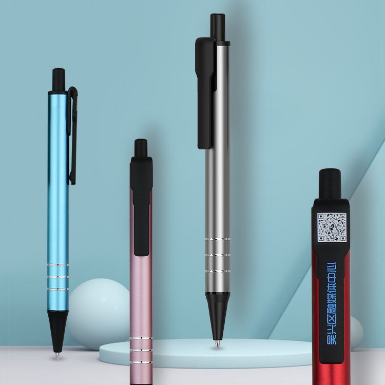 Hot Sell Cheap Colorful Pressing Click Advertising Metal Ballpoint Pen With Custom Logo