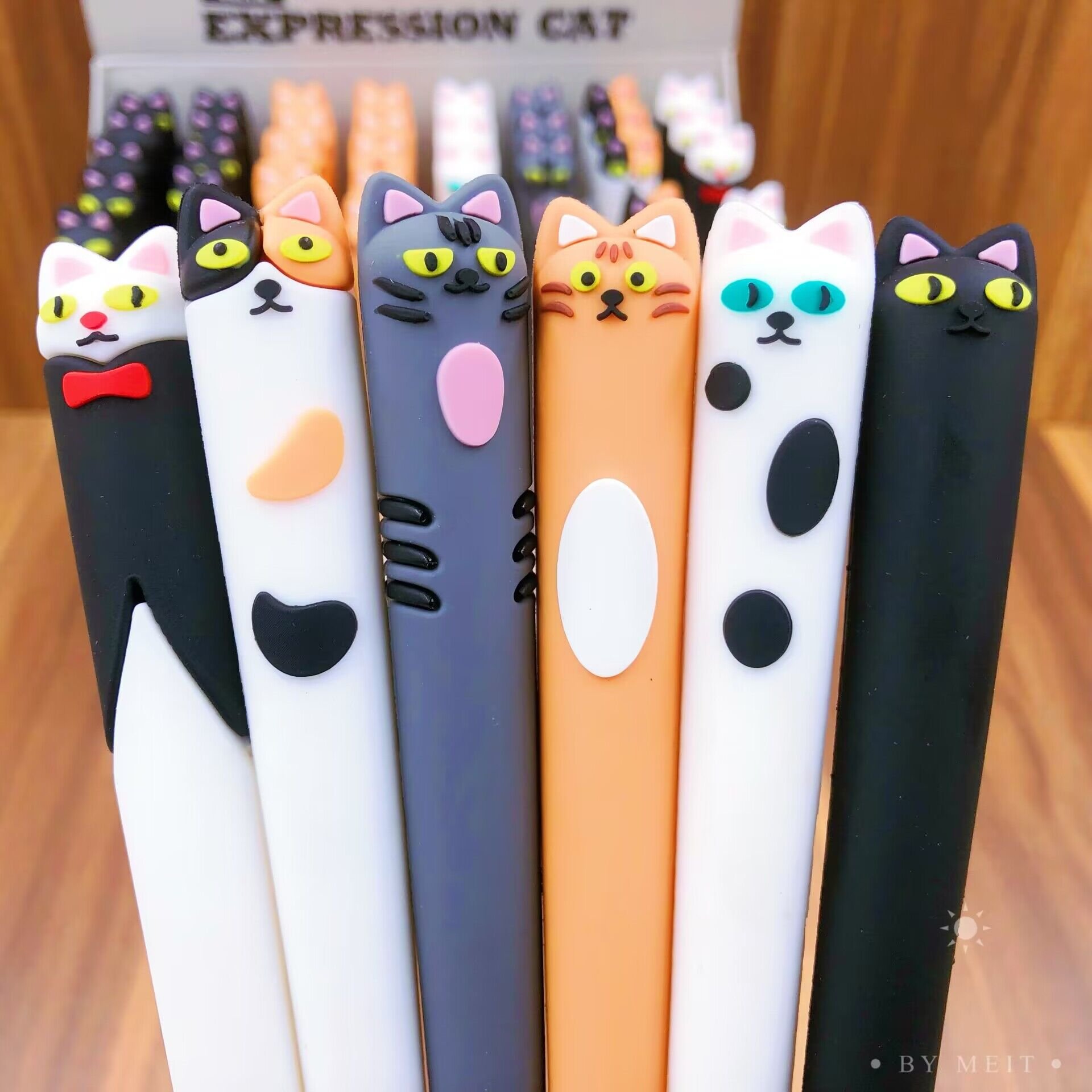School supplies: Kawaii ballpoint pens, 40 pieces/box, cat ballpoint pens, student stationery gifts blister pen