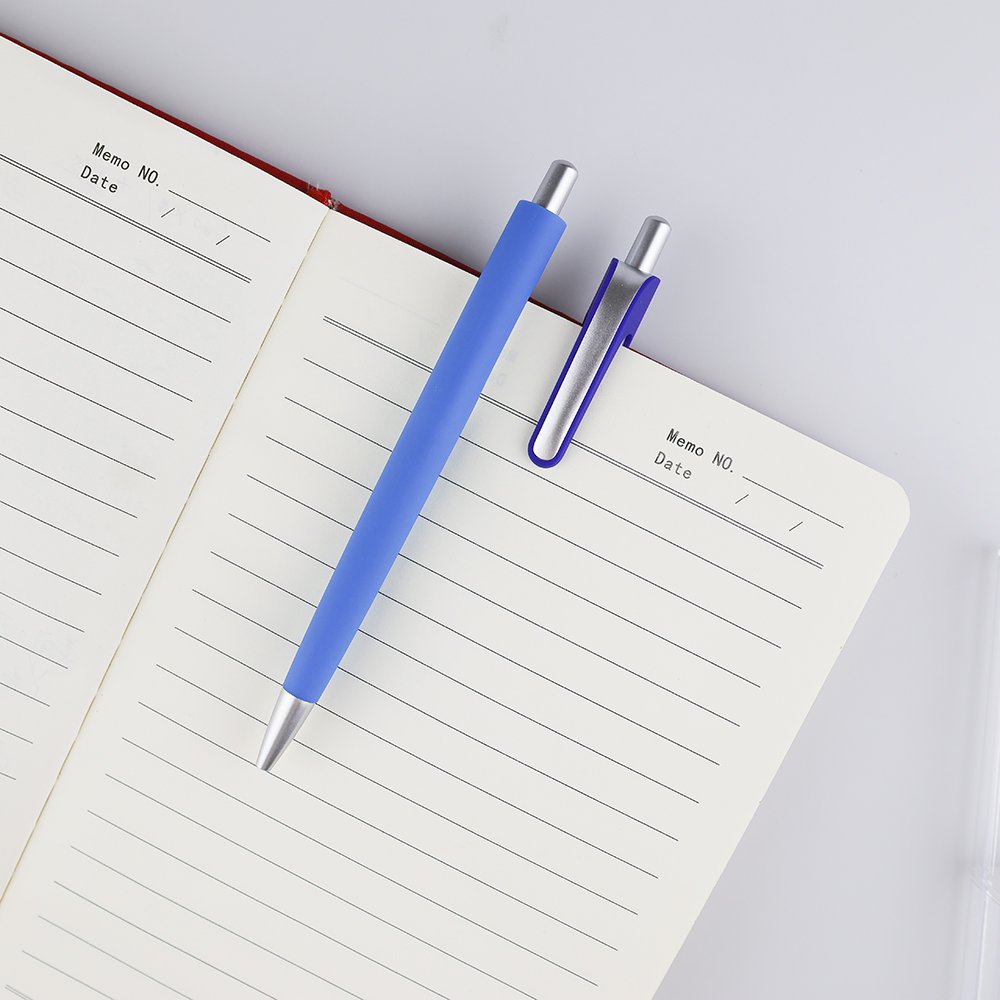 GemFully back to school 2024 cheap light pen low price blue barrel plastic ballpoint pen chrome