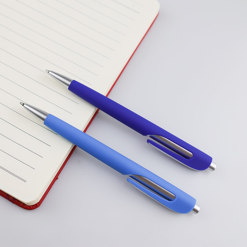 GemFully back to school 2024 cheap light pen low price blue barrel plastic ballpoint pen chrome