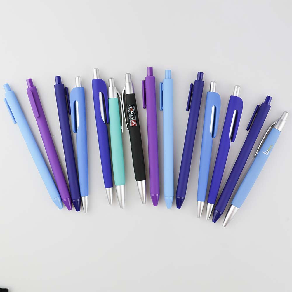 GemFully back to school 2024 cheap light pen low price blue barrel plastic ballpoint pen chrome