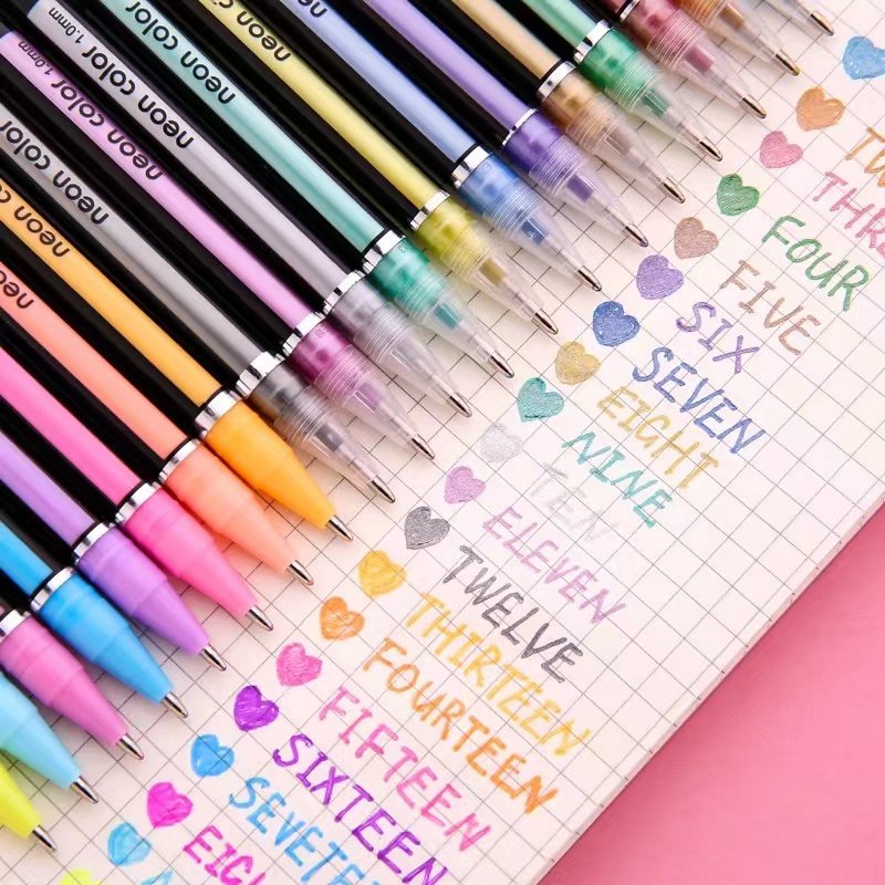 60colors high quality gel ink pen stationery set with pvc and assorted color including neon/glitter/metallic/fluorescent