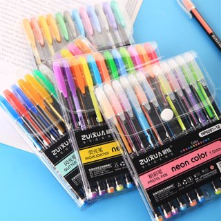 60colors high quality gel ink pen stationery set with pvc and assorted color including neon/glitter/metallic/fluorescent