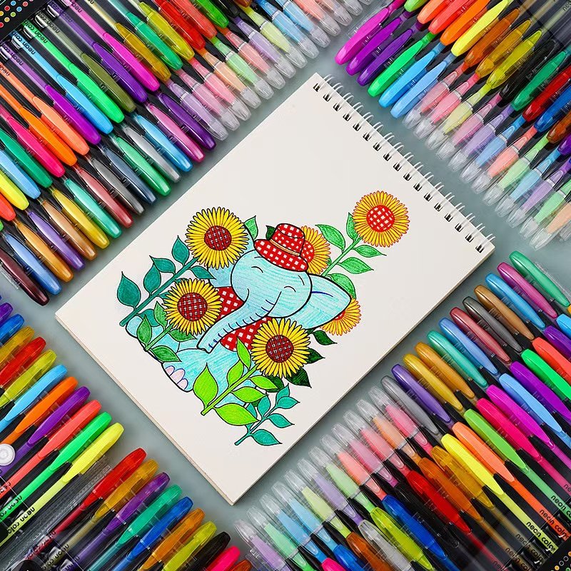 60colors high quality gel ink pen stationery set with pvc and assorted color including neon/glitter/metallic/fluorescent