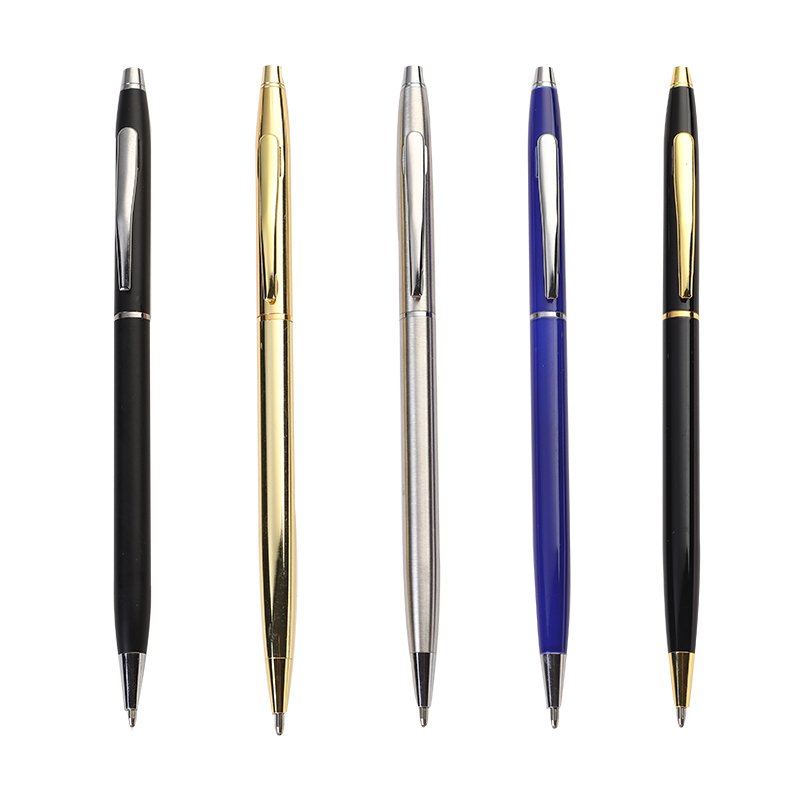 2024 Gift Promotional Ball Pen Customized Logo Matte Black White Blue Silver Slim Metal Body Twist Cross Ballpoint Pen