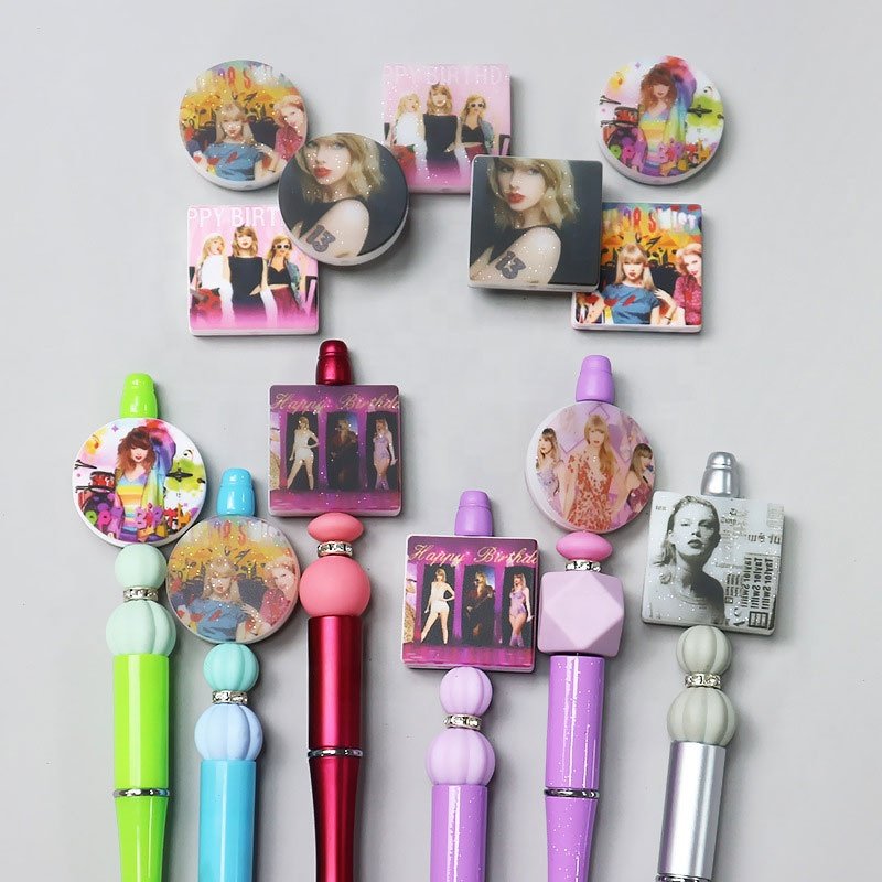 Promotion Gifts DIY Beadable Pens Monogram Singer Album Printed Silicone Beads Ballpoint Pen
