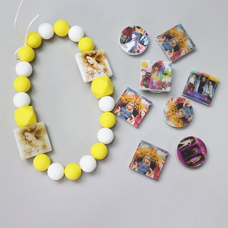 Promotion Gifts DIY Beadable Pens Monogram Singer Album Printed Silicone Beads Ballpoint Pen