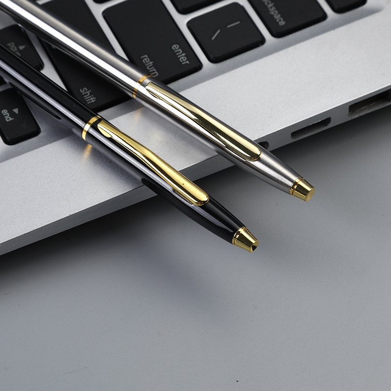 SHULI 2024 Best Sell Slim Metal Pens Customized Logo Hotel and Festival Gift Twist Pens Black White Steel Cross Ballpoint Pen
