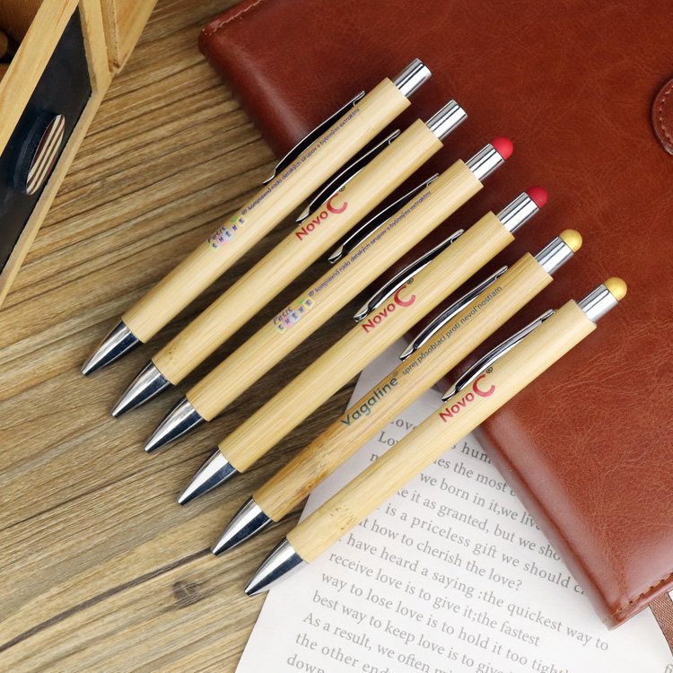 Natural Promotional Customized Bamboo Pen with stylus Engraved Eco Friendly Wood Gel Ballpoint Pens With Logo